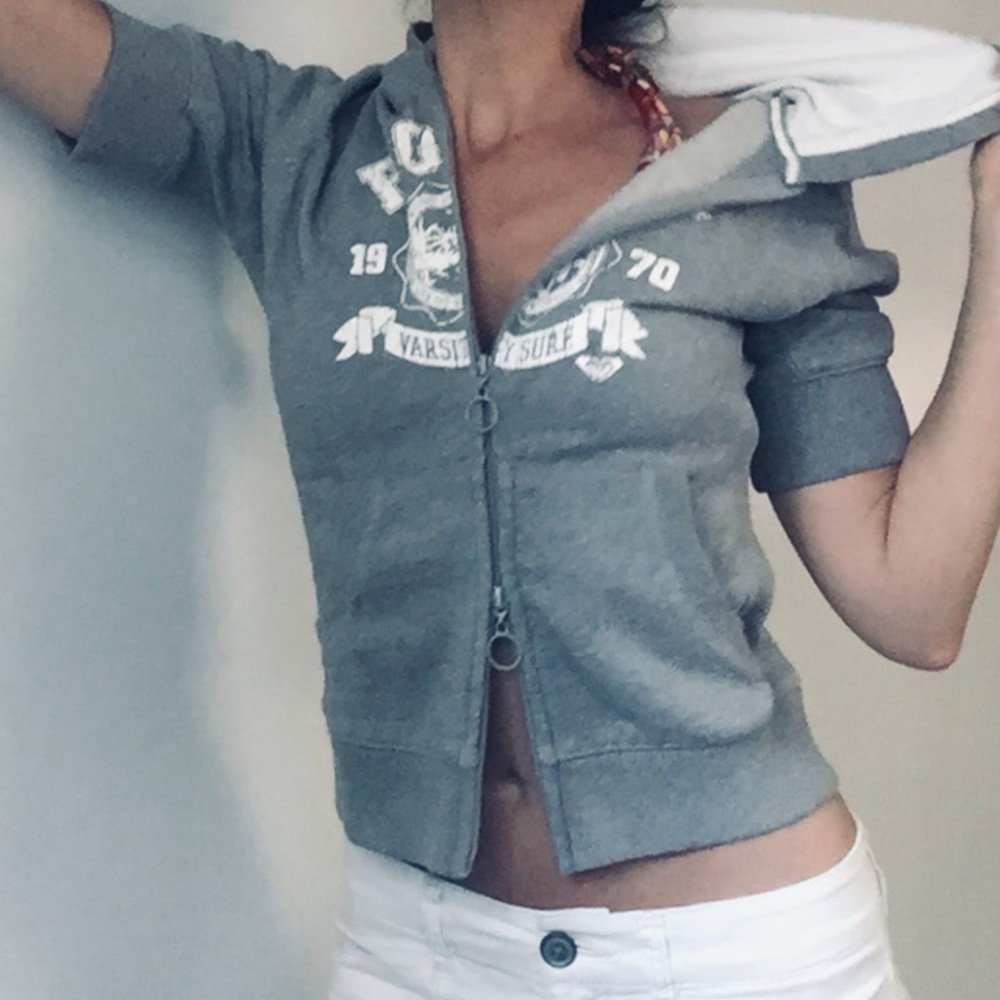 Roxy grey short sleeve zip hoodie Large Hoodie